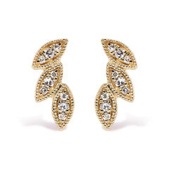 Gold Diamond Leaf Earrings