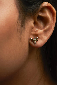 Gold Diamond Bee Earrings