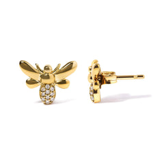 Gold Diamond Bee Earrings