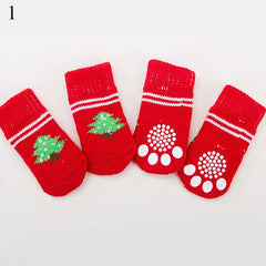 4pcs/set Dog Cartoon Socks Puppy Cute Anti Slip Dogs Cats Elastic Warm Knits Socks Small Medium Dogs Boots Pet Foot Cover New