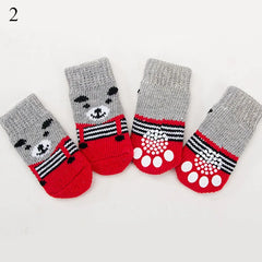 4pcs/set Dog Cartoon Socks Puppy Cute Anti Slip Dogs Cats Elastic Warm Knits Socks Small Medium Dogs Boots Pet Foot Cover New