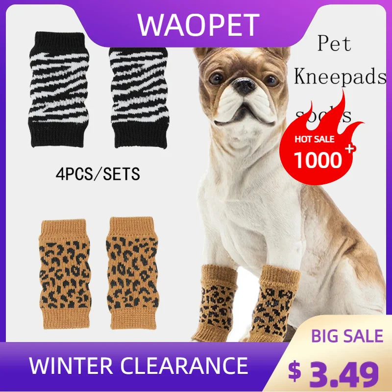 4Pc/Set Pet Dog Cat Knee Pads Winter Knitted Leg Warmers Summer Anti-dirty Sock Covers Elastic Dog Leg Sleeves Small Medium Dogs