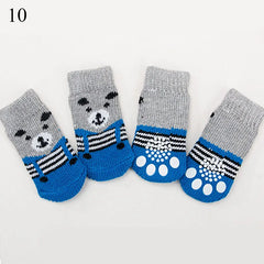 4pcs/set Dog Cartoon Socks Puppy Cute Anti Slip Dogs Cats Elastic Warm Knits Socks Small Medium Dogs Boots Pet Foot Cover New