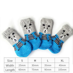 4Pcs Cute Pet Dog Socks with Print Anti-Slip Cats Puppy Shoes Paw Protector Products for Small Breeds Spitz York Dogs Chihuahua