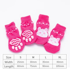 4Pcs Cute Pet Dog Socks with Print Anti-Slip Cats Puppy Shoes Paw Protector Products for Small Breeds Spitz York Dogs Chihuahua