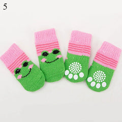 4pcs/set Dog Cartoon Socks Puppy Cute Anti Slip Dogs Cats Elastic Warm Knits Socks Small Medium Dogs Boots Pet Foot Cover New