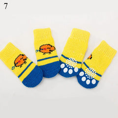 4pcs/set Dog Cartoon Socks Puppy Cute Anti Slip Dogs Cats Elastic Warm Knits Socks Small Medium Dogs Boots Pet Foot Cover New