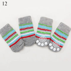 4pcs/set Dog Cartoon Socks Puppy Cute Anti Slip Dogs Cats Elastic Warm Knits Socks Small Medium Dogs Boots Pet Foot Cover New