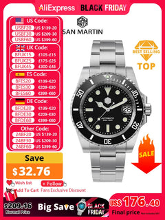 San Martin 40.5mm Water Ghost V3 Diver Luxury Men Watch NH35 Automatic Mechanical Business Wristwatches Sapphire 20Bar Lumed