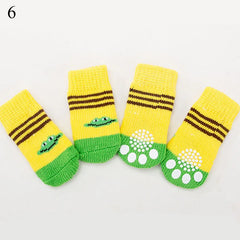 4pcs/set Dog Cartoon Socks Puppy Cute Anti Slip Dogs Cats Elastic Warm Knits Socks Small Medium Dogs Boots Pet Foot Cover New