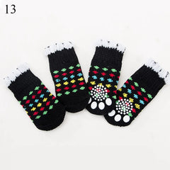 4pcs/set Dog Cartoon Socks Puppy Cute Anti Slip Dogs Cats Elastic Warm Knits Socks Small Medium Dogs Boots Pet Foot Cover New