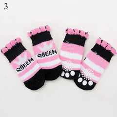 4pcs/set Dog Cartoon Socks Puppy Cute Anti Slip Dogs Cats Elastic Warm Knits Socks Small Medium Dogs Boots Pet Foot Cover New