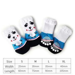 4Pcs Cute Pet Dog Socks with Print Anti-Slip Cats Puppy Shoes Paw Protector Products for Small Breeds Spitz York Dogs Chihuahua