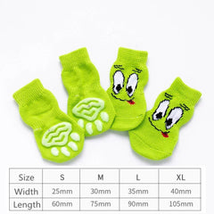 4Pcs Cute Pet Dog Socks with Print Anti-Slip Cats Puppy Shoes Paw Protector Products for Small Breeds Spitz York Dogs Chihuahua