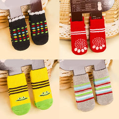 4pcs/set Dog Cartoon Socks Puppy Cute Anti Slip Dogs Cats Elastic Warm Knits Socks Small Medium Dogs Boots Pet Foot Cover New