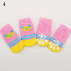 4pcs/set Dog Cartoon Socks Puppy Cute Anti Slip Dogs Cats Elastic Warm Knits Socks Small Medium Dogs Boots Pet Foot Cover New