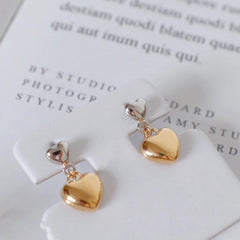 Aazuo 18K Pure White Gold Rose Gold None Stones Lovely Double Heart Shape Stud Earring Upscale Trendy Classic Party Fine Jewelry